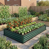 Outsunny 8 x 4 x 1ft Galvanized Raised Garden Bed, Reinforced Outdoor Planter Box with Open Bottom, Green(m-10)