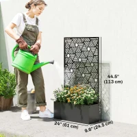 Outsunny Metal Planter Box with Trellis, 44.5" Tall Raised Garden Bed with Privacy Screen, Hexagon and Line Cut-Out(m-3)