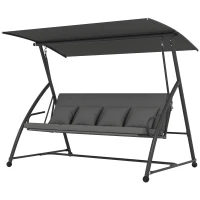 Outsunny Patio Swing Chair, 3 Person Convertible Hammock, Outdoor Swing Lounge Bed, Cushioned with Tilt Canopy, Dark Grey(m-2)