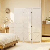 HOMCOM 56.9" 3 Panel Wooden Room Divider with Pegboard Display, Folding Privacy Screen for Home Office, White(m-9)