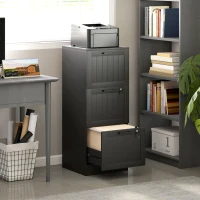 HOMCOM 3 Drawer Filing Cabinet with Lock, Office Storage Cabinet with Adjustable Hanging Bars for A4 Letter Size Files, Black(m-1)