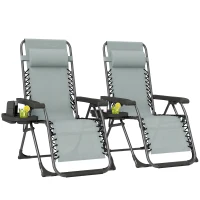 Outsunny Zero Gravity Chair Set of 2, Folding Reclining Outdoor Lounge Chair with Cup Holder, Headrest, Light Grey(m-11)