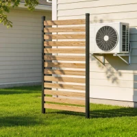 Outsunny Privacy Screen Panel, 38" x 76" No Dig Space Divider with Fir Wood Planks and Aluminum Posts, Great to Hide Trash Cans(m-7)