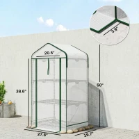 Outsunny Mini Greenhouse with Screen Roof, Portable Small Greenhouse with Roll-Up Zipper Door, 27.6" x 19.7" x 50", White(m-3)