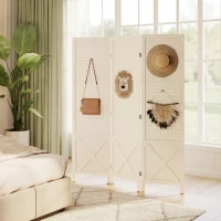 HOMCOM 56.9" 3 Panel Wooden Room Divider with Pegboard Display, Folding Privacy Screen for Home Office, White(m-7)