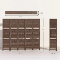 HOMCOM 5 Panel 67" Tall Wood Privacy Screen Room Divider with 3 Shelves and Folding Storage for Bedroom, Walnut(m-3)