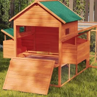 PawHut 137" Wooden Chicken Coop for 8-10 Chickens, Backyard, Orange(m-9)