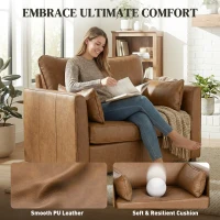 HOMCOM Accent Chair, PU Leather Armchair with Wide Seat, Spring Cushion, Rubberwood legs, 2 Pillows, Brown(m-4)