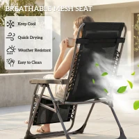 Outsunny Zero Gravity Chair Set of 2, Folding Reclining Outdoor Lounge Chair with Cup Holder, Headrest, Black(m-9)