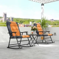 Outsunny 3-Piece Outdoor Foldable Rocking Chair Set, Orange(m-8)
