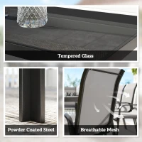 Outsunny 9 Pieces Patio Set with Stackable Chairs, Patio Dining Set with Glass Top for Garden, Patio, Backyard, Light Grey(m-5)