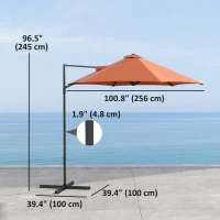 Outsunny 8.5FT Offset Patio Umbrella with 360° Rotation, Outdoor Cantilever Roma Parasol Hanging Sun Shade Canopy Shelter with Cross Base, Orange(m-3)