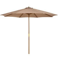Outsunny 10' x 8' Wooden Patio Umbrella, Garden Parasol, Outdoor Sunshade Canopy with Bamboo Rib for Outdoor, Khaki(m-2)
