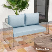 Outsunny Outdoor Seat Cushions with Backrest, Loveseat Double Sofa Outdoor Furniture Cushions, Light Blue(m-10)