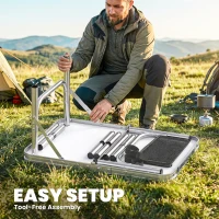 Outsunny 2ft Folding Camping Table, Picnic Table with Mesh Storage Layer, 4 Adjustable Heights and Carrying Handle, Black(m-9)