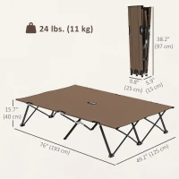 Outsunny 76" Two Person Folding Camping Cot Outdoor Portable Double Cot Wide Military Sleeping Bed w/ Carrying Bag Khaki(m-3)