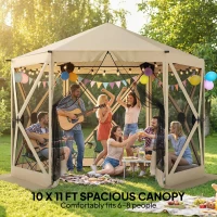 Outsunny 10 x 11 ft Pop Up Gazebo Screen Tent, Portable Instant Camping Canopy Screen House with Nettings, Carry Bag, Beige(m-5)