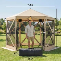 Outsunny 10 x 11 ft Pop Up Gazebo Screen Tent, Portable Instant Camping Canopy Screen House with Nettings, Carry Bag, Beige(m-3)