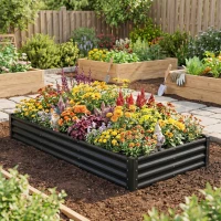 Outsunny 8 x 4 x 1ft Galvanized Raised Garden Bed, Reinforced Outdoor Planter Box with Open Bottom, Black(m-1)