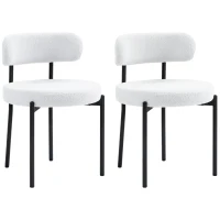 HOMCOM 2 Pieces Kitchen Chairs, Modern Dining Chairs w/ Berber Fleece Upholstery and Steel Legs for Living Room, Cream White(m-11)