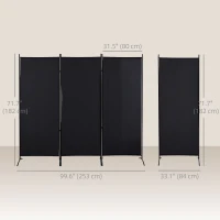 HOMCOM 6' 3 Panel Room Divider, Double Hinged Folding Wall Divider, Indoor Privacy Screen for Home Office, Black(m-3)