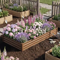 Outsunny 8 x 4 x 1ft Galvanized Raised Garden Bed, Reinforced Outdoor Planter Box with Open Bottom, Distressed Brown(m-9)