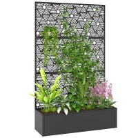 Outsunny Metal Planter Box with Trellis, 70" Tall Raised Garden Bed with Privacy Screen, Hexagon and Line Cut-Out(m-11)