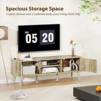 HOMCOM TV Stand for 65 Inch Television, Entertainment Center with Adjustable Shelves and Pine Wood Legs for Living Room, Oak(m-5)