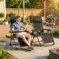 Outsunny Zero Gravity Chair Set of 2, Folding Reclining Outdoor Lounge Chair with Cup Holder, Headrest, Black(m-8)