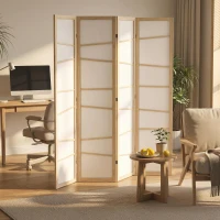 HOMCOM 66.9" Folding Room Divider, 4 Panel Wall Partition with Wood Frame for Bedroom, Home Office, Natural Wood(m-7)