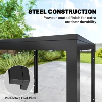 Outsunny Outdoor Dining Set for 4, Faux Wood Metal Patio Table and Stackable Chairs with Plastic Rattan Effect Seat, Black(m-9)