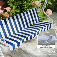 Outsunny 3-Person Porch Swing with Canopy, Patio Swing Chair, Outdoor Canopy Swing Bench with Adjustable Shade, Cushion and Steel Frame, Dark Blue & White Striped(m-6)