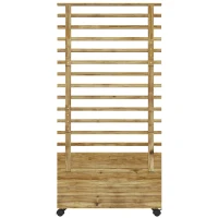 Outsunny Wooden Planter with Trellis, Raised Garden Bed with 4 Wheels for Climbing Plants, 30" x 12" x 61", Nature Wood(m-2)