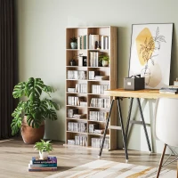 HOMCOM 9-Tier DVD Shelf with 18 Compartments and 14 Adjustable Shelves, Holds 640 CDs, 360 DVDs or 430 Blu-rays, Natural Wood(m-8)