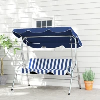 Outsunny 3-Person Porch Swing with Canopy, Patio Swing Chair, Outdoor Canopy Swing Bench with Adjustable Shade, Cushion and Steel Frame, Dark Blue & White Striped(m-9)