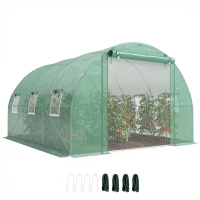 Outsunny 10'x11'x6' Walk-in Tunnel Greenhouse with Shelves, Mesh Door and Windows, Hoop House Greenhouse with PE Cover, Green(m-11)