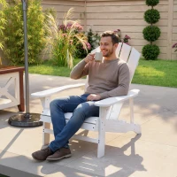 Outsunny Wood Adirondack Chair, Outdoor Patio Muskoka Chair with Slatted Design for Deck, Garden, Backyard, Fire Pit, White(m-10)