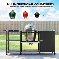 Outsunny Grill Table for Big Green Egg Grill, Heavy Duty Metal BBQ Prep Table with Stainless Steel Top and Storage Cabinet, Black(m-4)