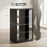 HOMCOM Media Cabinet, 4-Tier Stereo Cabinet for Vinyl Record Player, Gaming Console, AV Record Player Stand with Adjustable Shelves, Push-to-Open Glass Doors and Cable Management, Distressed Black(m-3)