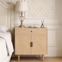 HOMCOM 30" Sideboard with Patterned Doors, Buffet Cabinet with Drawer and Cabinet for Dining Room, Oak(m-9)