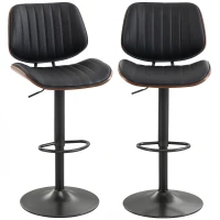 HOMCOM Bar Stools Set of 2, Swivel Counter Height Barstools with Back, Adjustable Height, Black(m-2)