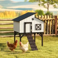 PawHut Chicken Coop Hen House with Nesting Box, Elevated Rabbit Hutch with Ramp, Asphalt Openable Roof and Elevated Legs(m-10)