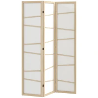 HOMCOM 66.9" Folding Room Divider, 3 Panel Wall Partition with Wood Frame for Bedroom, Home Office, Natural Wood(m-2)