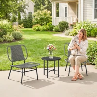 Outsunny 3 Piece Wicker Patio Furniture Set, Outdoor Bistro Set with Steel Table, Rattan Outdoor Conversation Furniture, Grey(m-1)