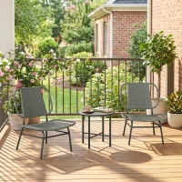 Outsunny 3 Piece Wicker Patio Furniture Set, Outdoor Bistro Set with Steel Table, Rattan Outdoor Conversation Furniture, Grey(m-10)