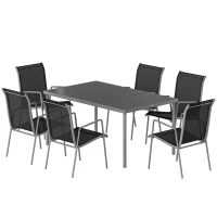 Outsunny 7 Piece Garden Dining Set, Garden Furniture Set with Rectangle Table and 6 Stackable Chairs(m-2)