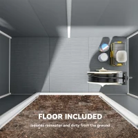 Outsunny 8' x 4' Plastic Outdoor Storage Shed with Floor, Window, Lockable Doors and Vents for Backyard Patio Lawn, Gray(m-6)