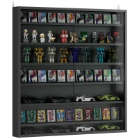 HOMCOM 7-Tier Display Cabinet, Shot Glass Display Case, Glass Curio Cabinet with Glass Doors, Black and White(m-11)