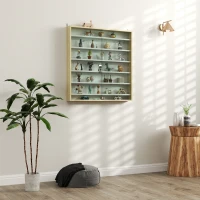 HOMCOM 7-Tier Display Cabinet, Shot Glass Display Case, Glass Curio Cabinet with 2 Glass Doors, Oak and White(m-1)