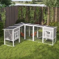 PawHut Chicken Coop with Run, L-Shaped Wooden Chicken House with 2 Houses, Outdoor Hen House with Waterproof Roof and Ramps(m-1)